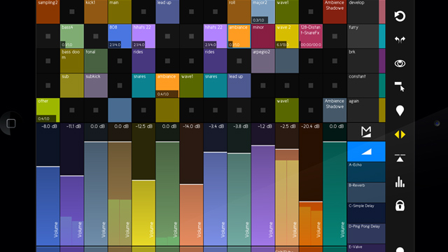 Touchable labeled clips (above) and mixer (below) in split view