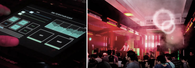The DJ's interface on an iPad (left), and a photo from inside one of the events.