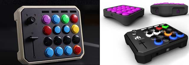 A physical prototype (left) and concept renderings (right) for the Midi Fighter 3D that wasn't to be