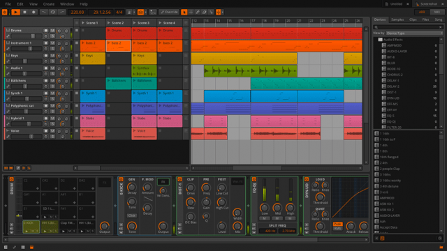 Bitwig Studio's arranger/clip launcher.
