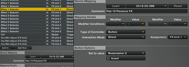 Changing the selected effect in the mapping.