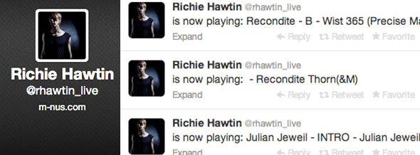 Richie's live Twitter account, connected to Radr.DJ