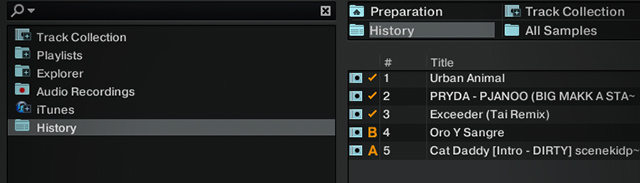 Traktor's "History" is only good for during-set reference.